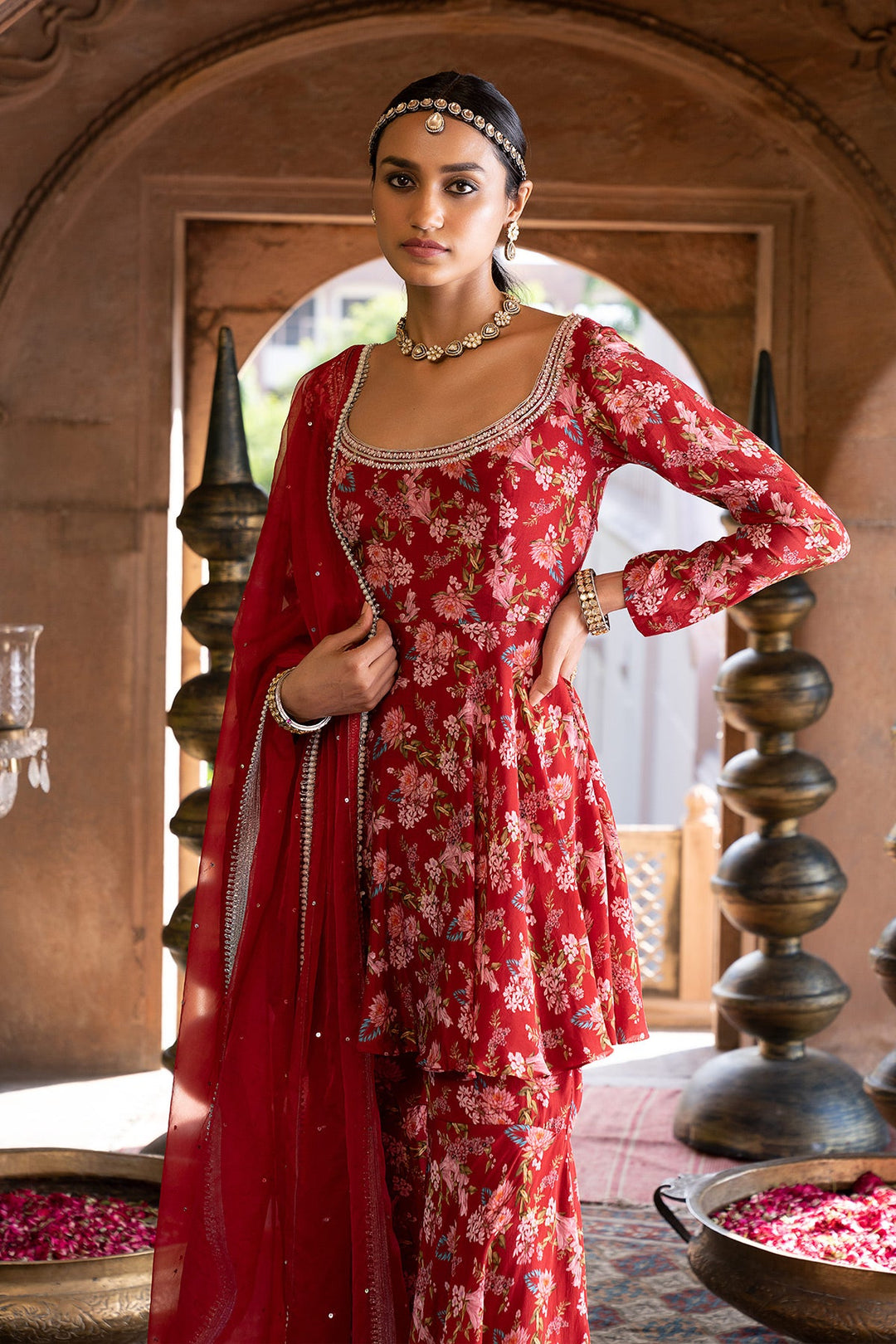 Maroon Printed Sharara Set