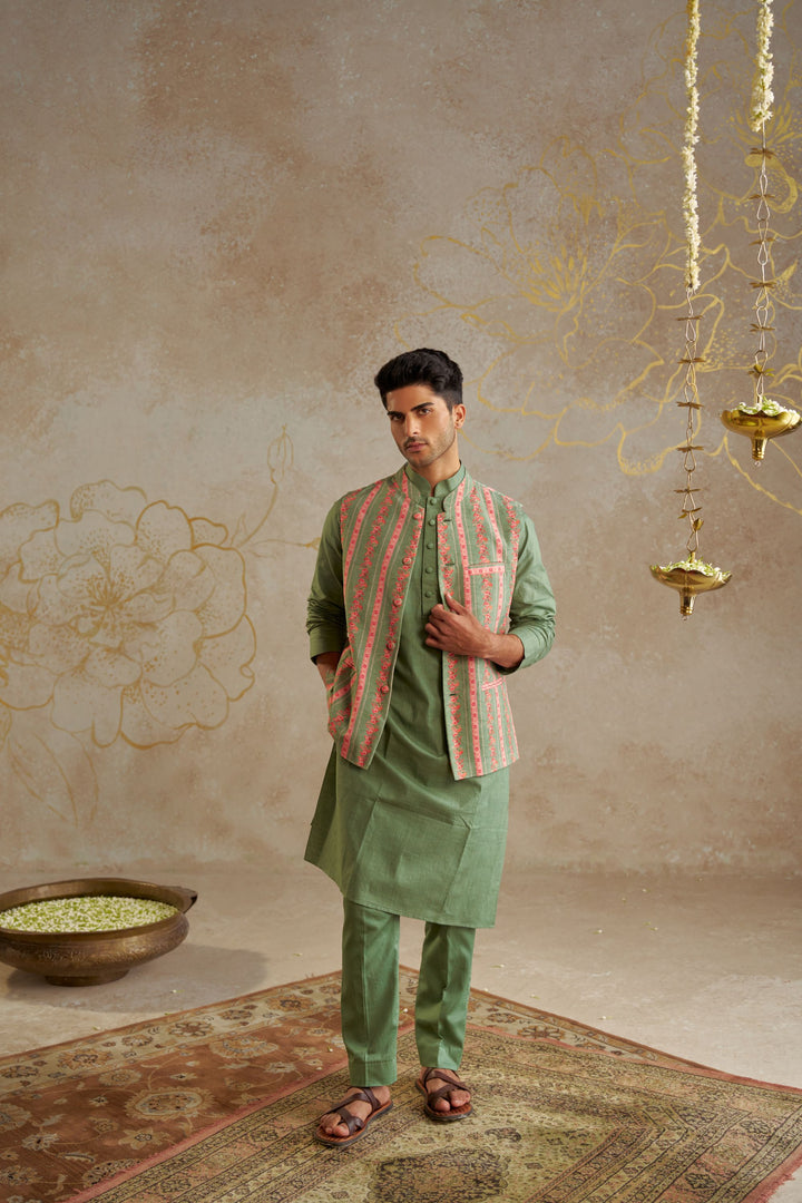 Jade Kurta Set with Printed Jacket