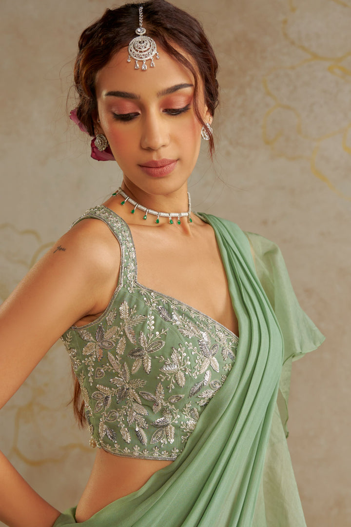 Jade  Pre- Draped Frill Saree