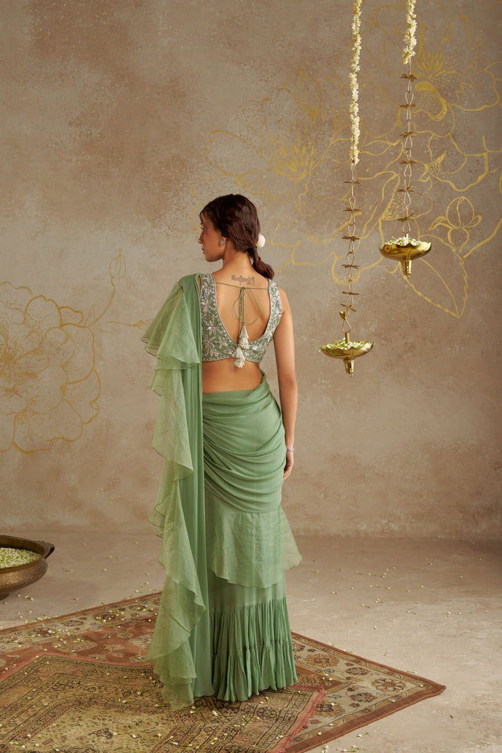 Jade  Pre- Draped Frill Saree