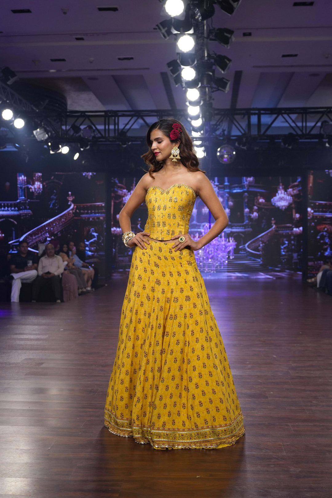 Yellow Booti Lehenga and Corset