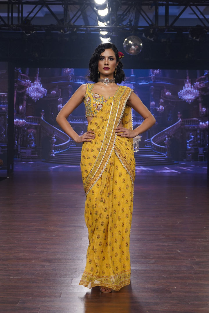 Yellow Booti Saree