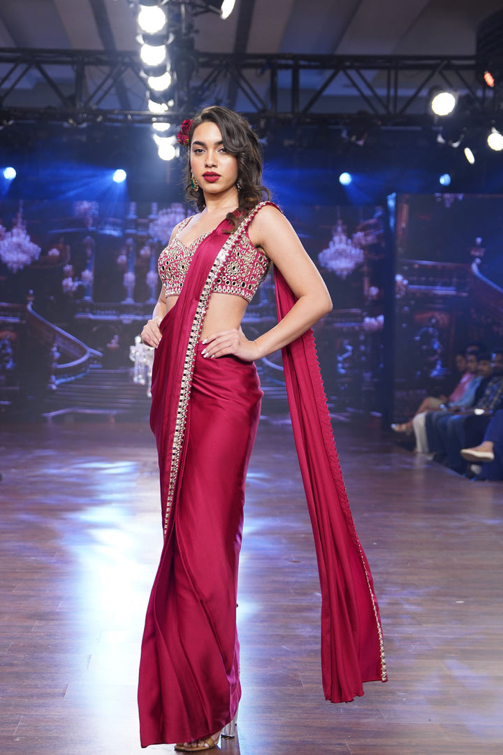 Red Satin Saree