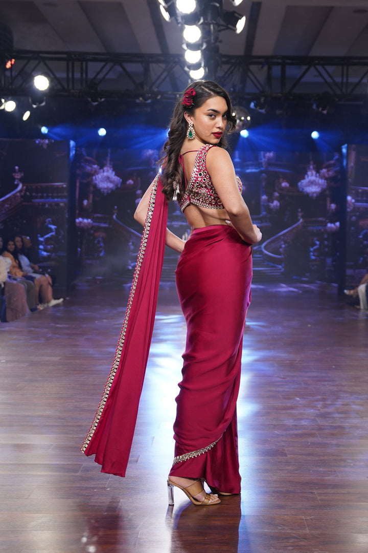 Red Satin Saree