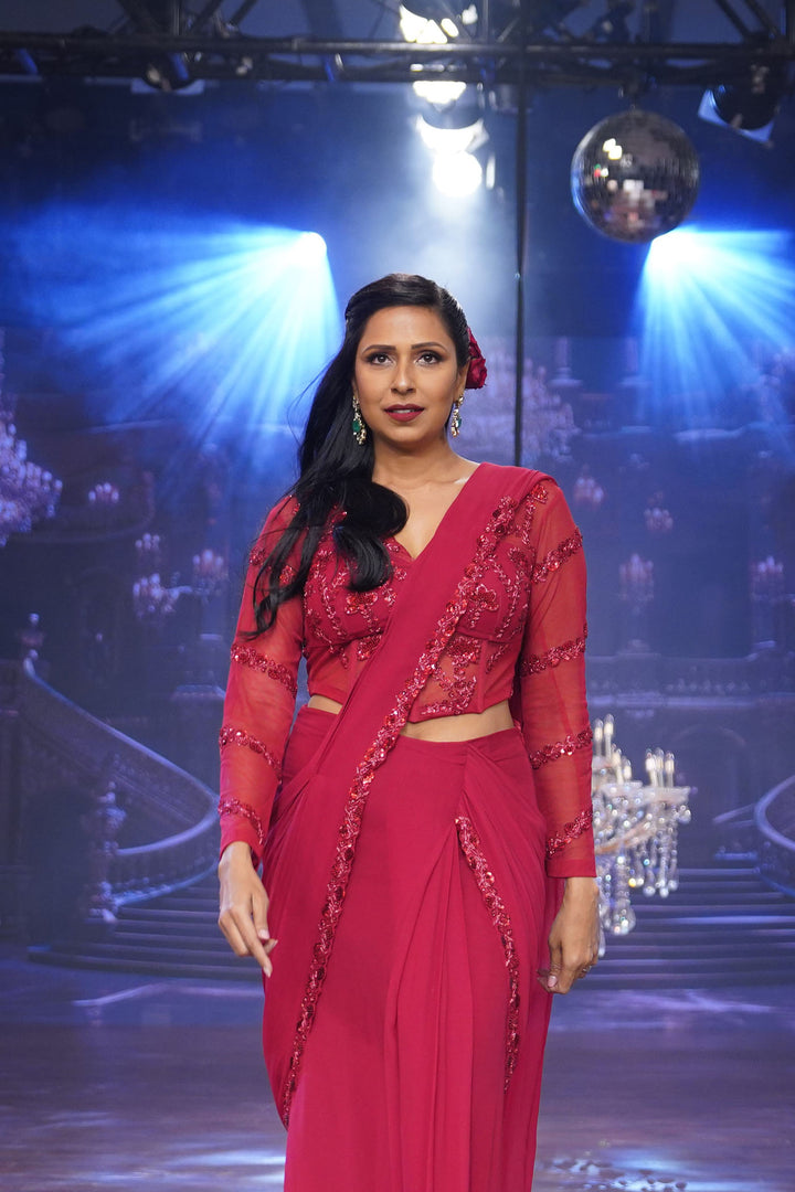 Red Pre-Draped Saree