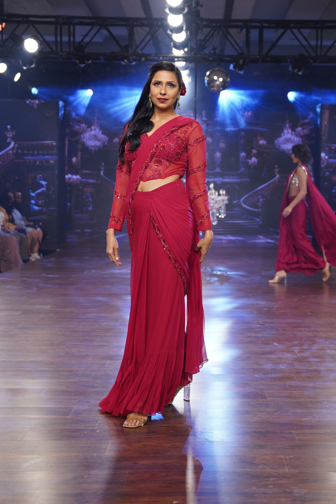 Red Pre-Draped Saree