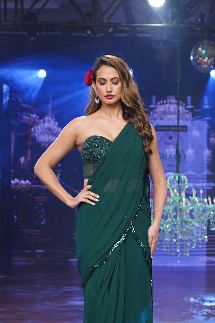 Emerald Green Saree with Corset Blouse