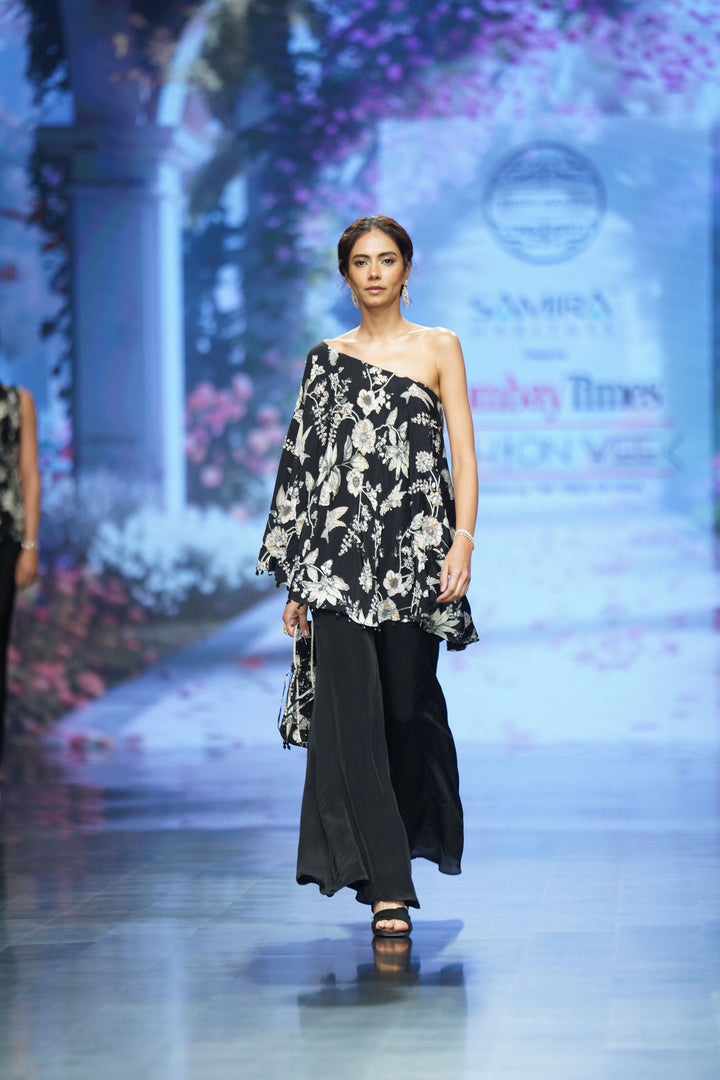 Black Eden  One Shoulder Cape Top With Pants