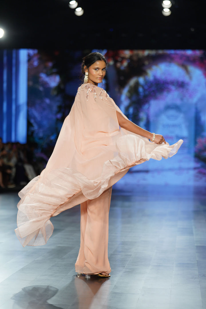 Pink Embroidered Jumpsuit with Cape