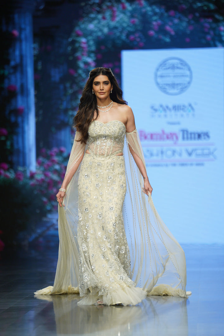 Karishma Tanna in Ivory Lehenga with Corset Blouse