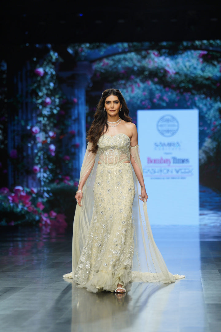 Karishma Tanna in Ivory Lehenga with Corset Blouse