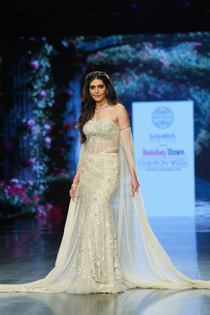 Karishma Tanna in Ivory Lehenga with Corset Blouse