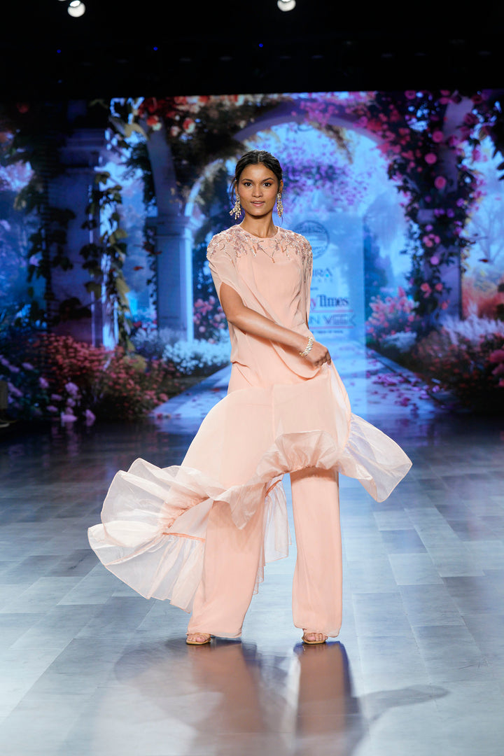 Pink Embroidered Jumpsuit with Cape