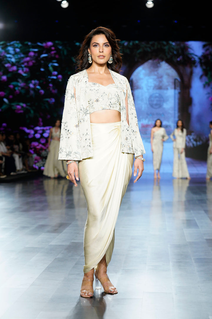 Ivory Eden Cape Jacket with Draped Skirt Set