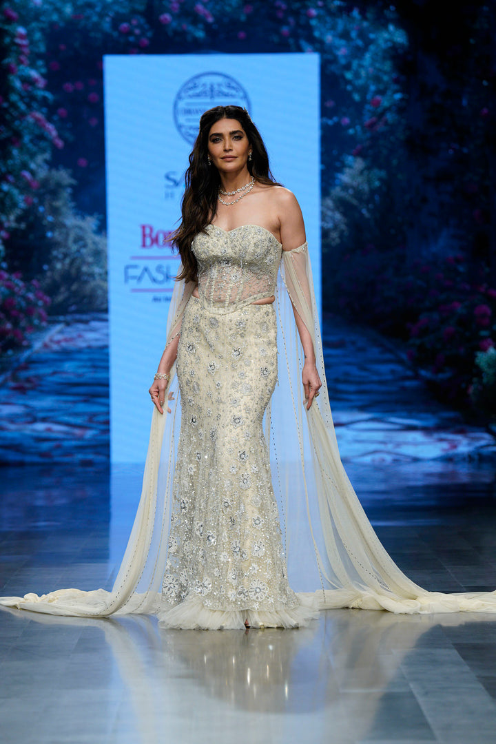 Karishma Tanna in Ivory Lehenga with Corset Blouse