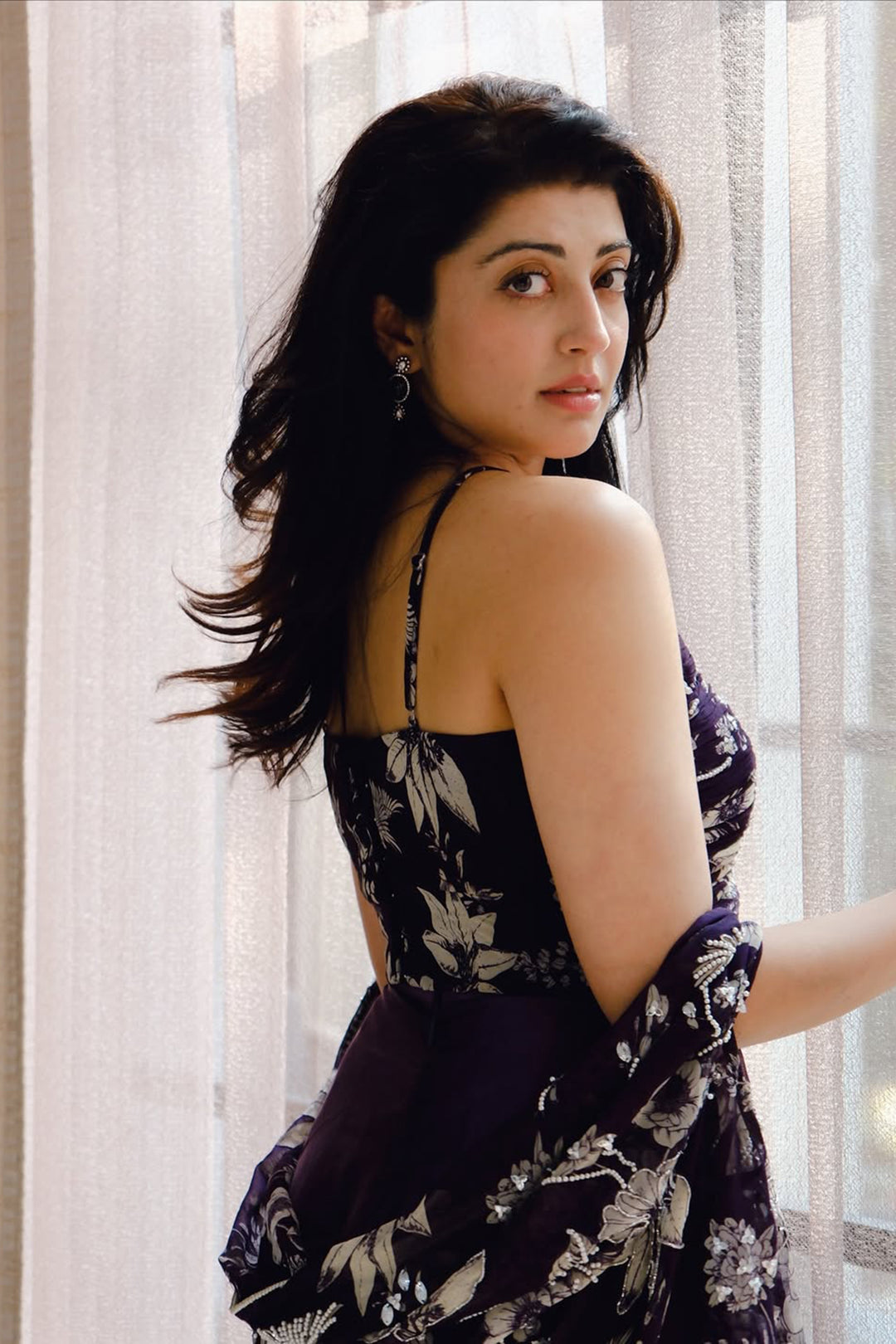 Pranitha Subhash in our Purple Eden Cape with Draped Skirt and Bustier