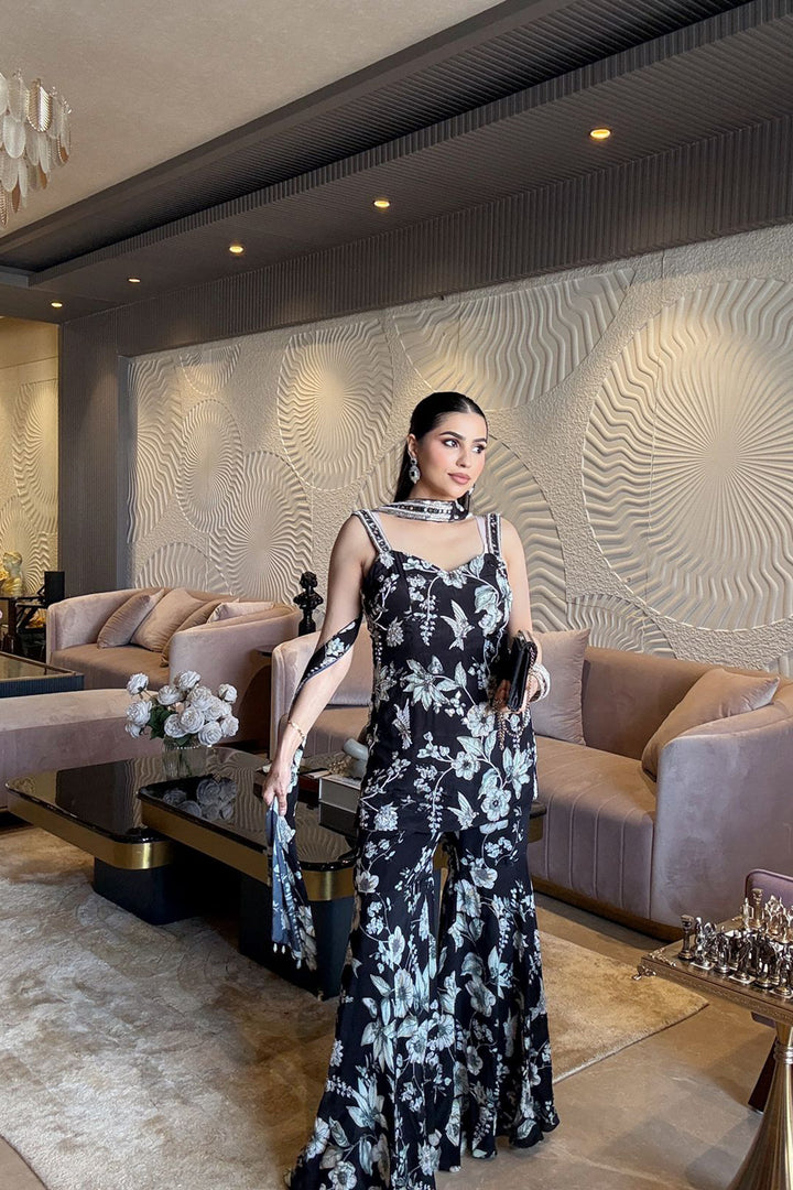 Pria Beniwal in Black Eden Kurta Sharara Set