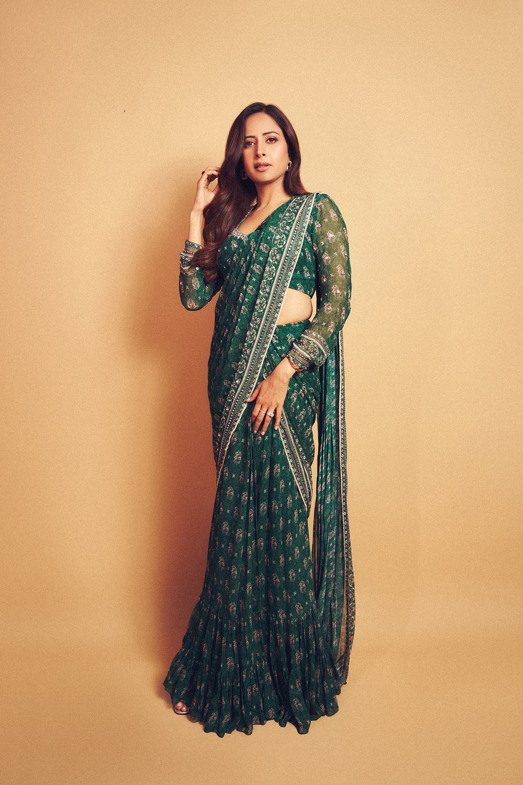 Sargun Mehta in our Green Booti Saree