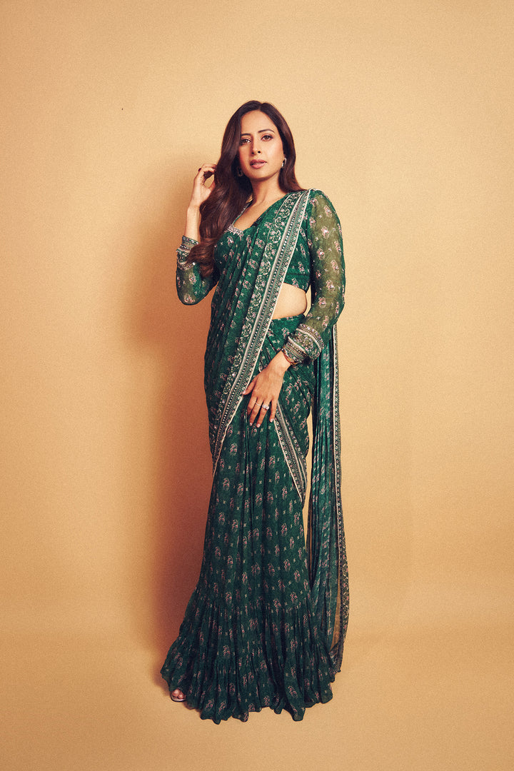 Sargun Mehta in our Green Booti Saree