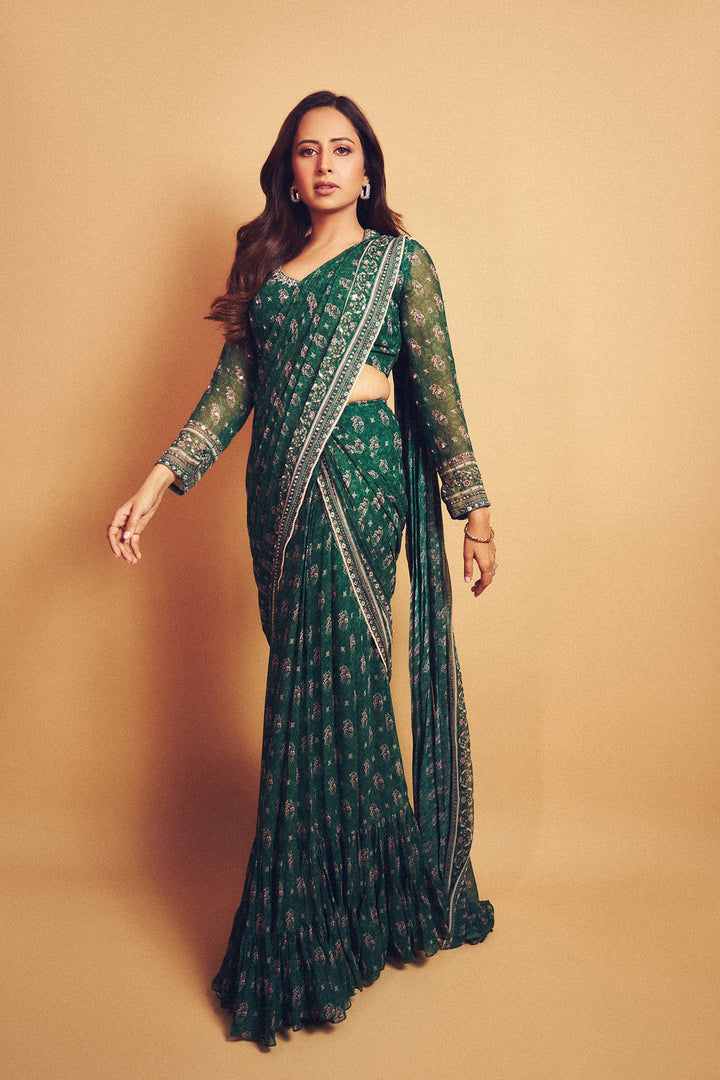 Sargun Mehta in our Green Booti Saree
