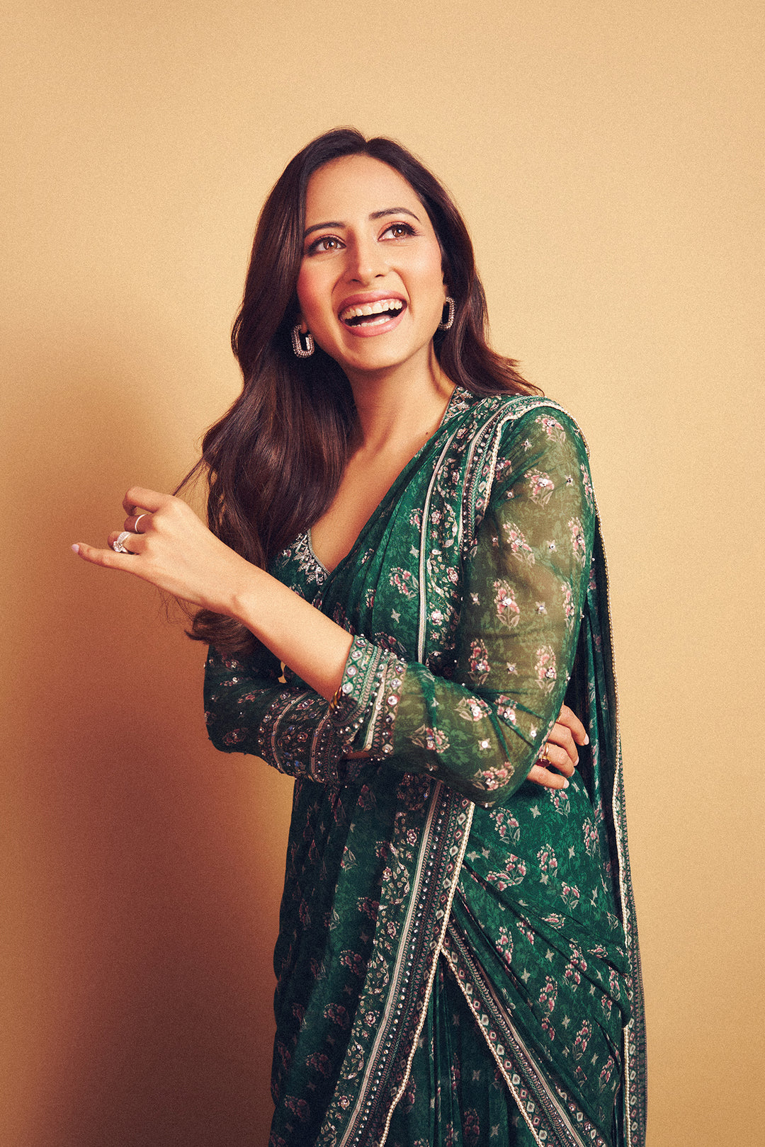 Sargun Mehta in our Green Booti Saree