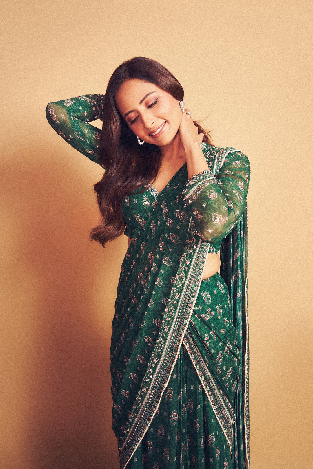 Sargun Mehta in our Green Booti Saree