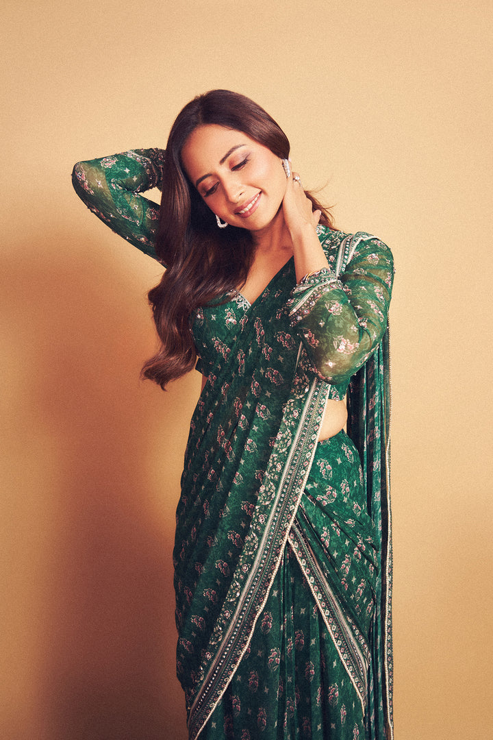 Sargun Mehta in our Green Booti Saree