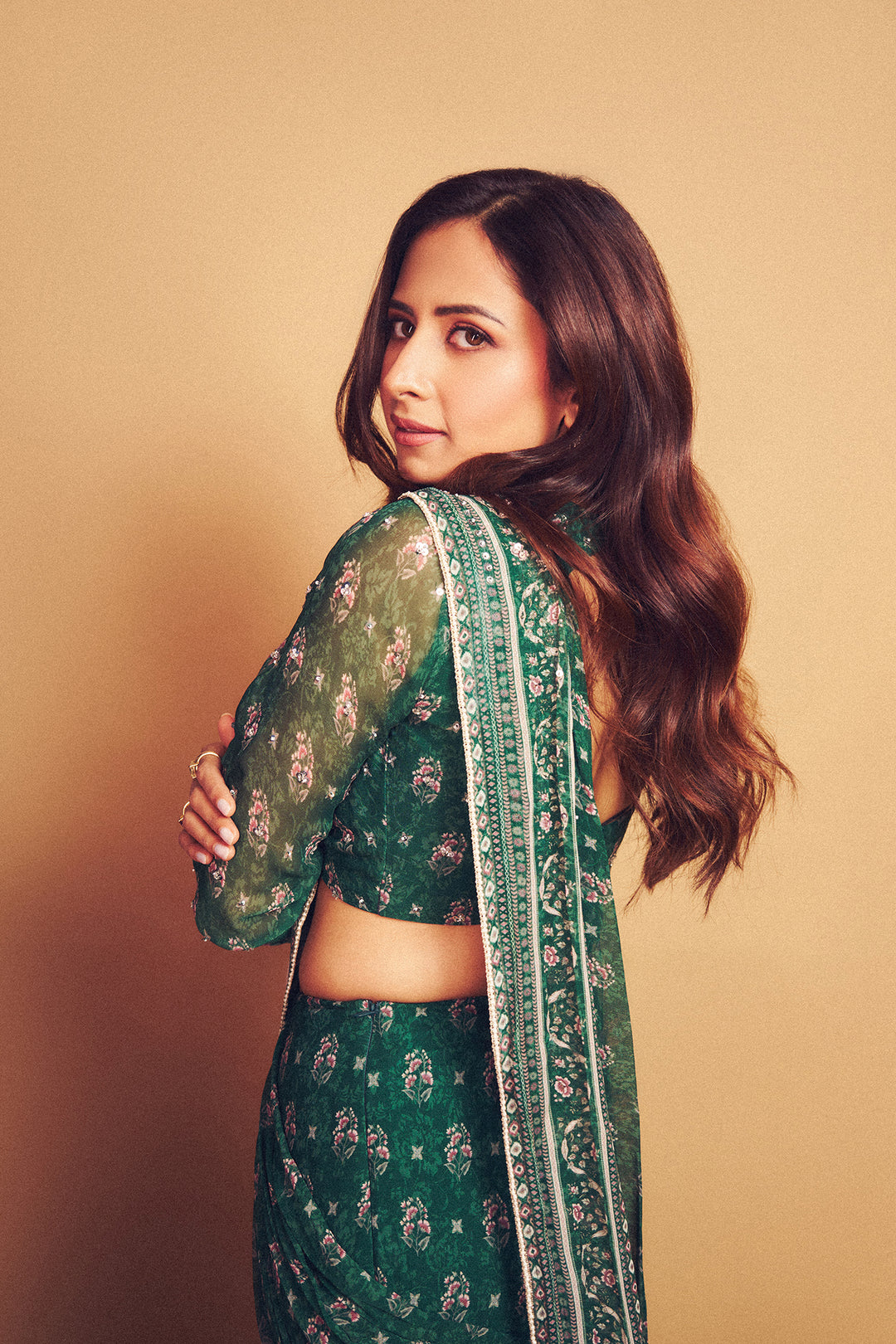 Sargun Mehta in our Green Booti Saree