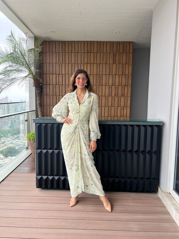 Mallika Singhania in our Ivory Eden Draped Dress