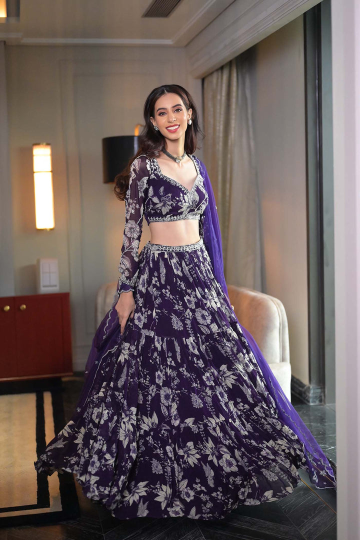 Eshaa in Purple Eden Lehenga