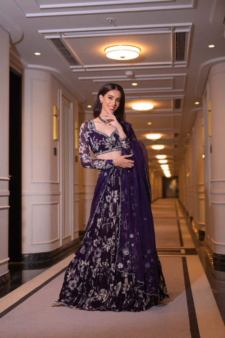 Eshaa in Purple Eden Lehenga