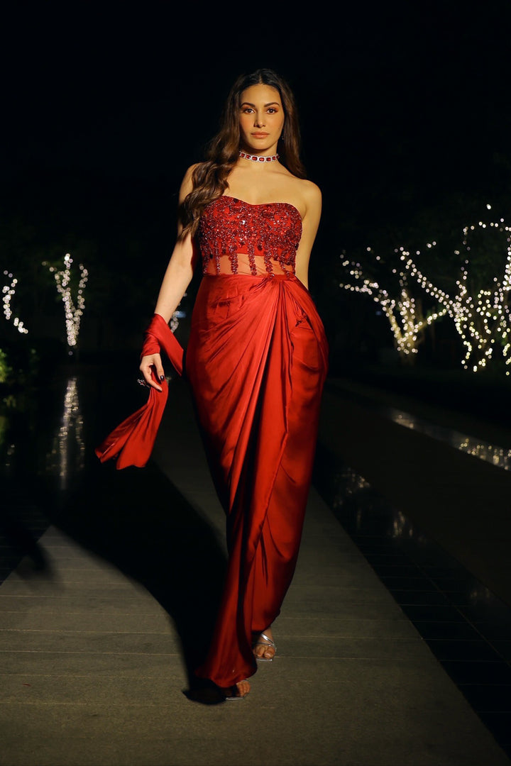 Amyra Dastur in our Maroon Draped Gown
