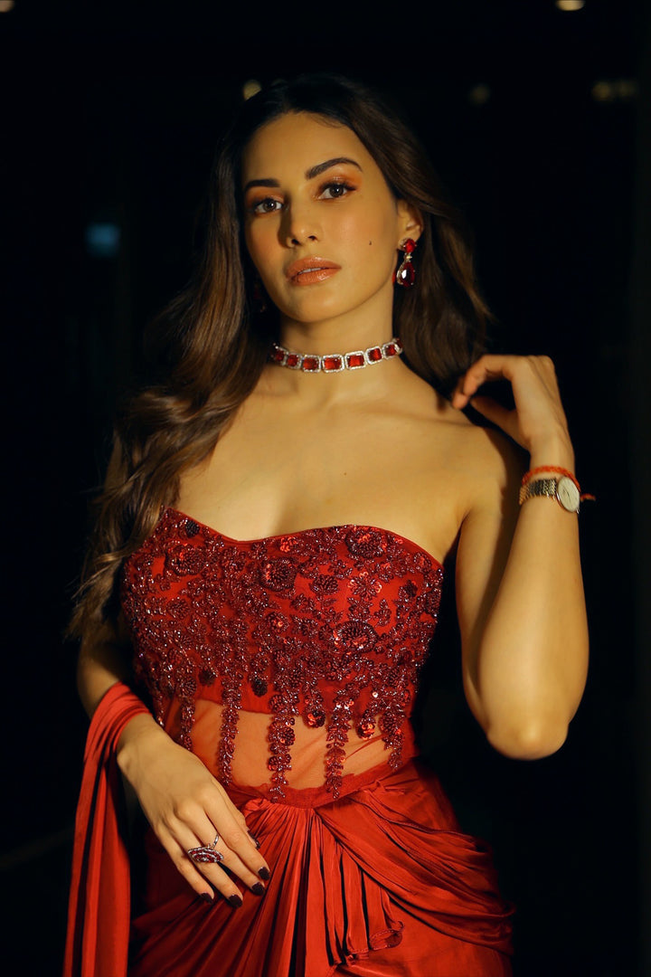 Amyra Dastur in our Maroon Draped Gown