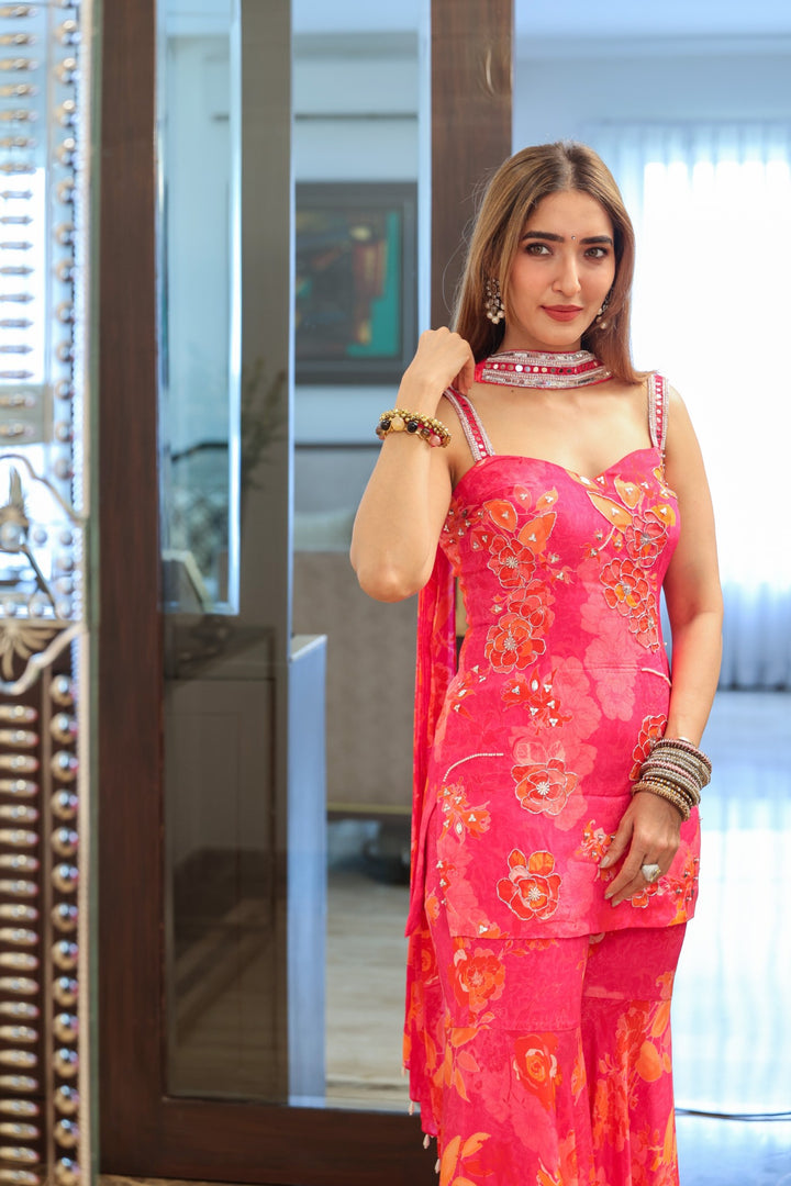 Shayana Reddy in our Pink Rose Kurta Sharara Set