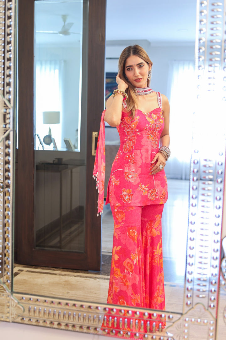 Shayana Reddy in our Pink Rose Kurta Sharara Set