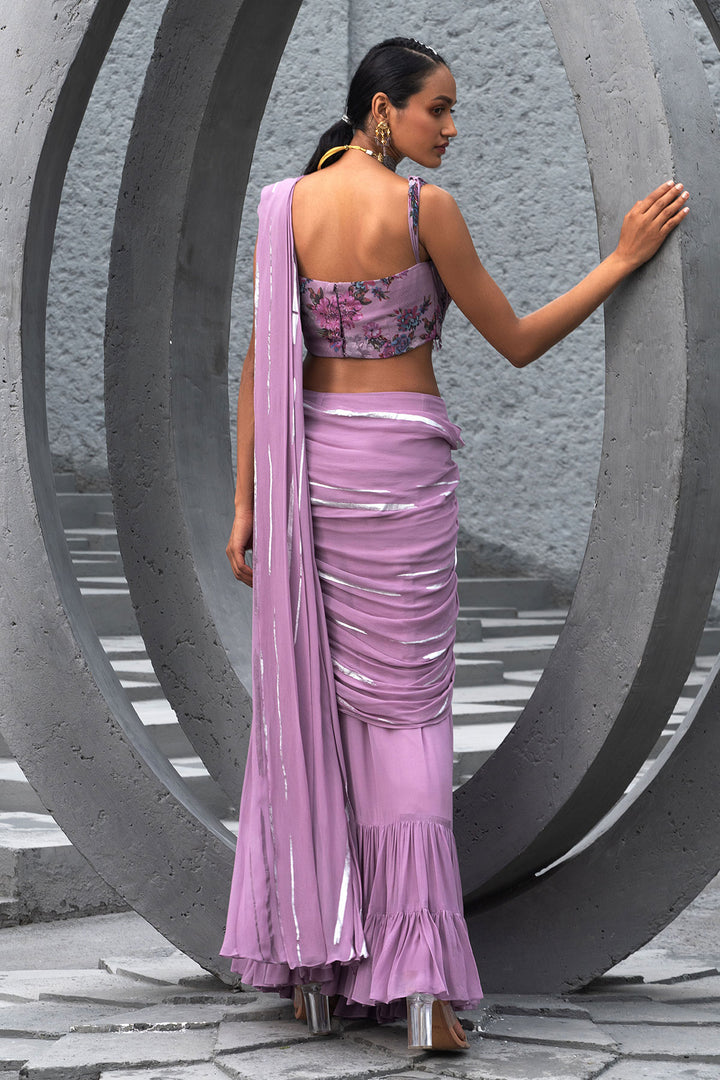 Lavender Foil Print Saree And Printed Blouse