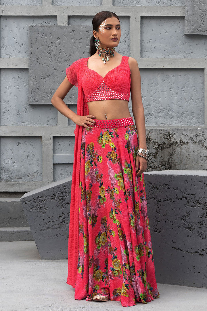 Raspberry Printed Lehenga Set