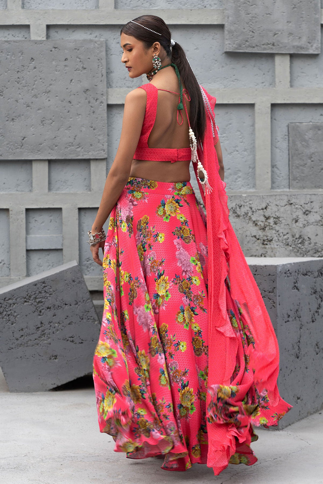 Raspberry Printed Lehenga Set