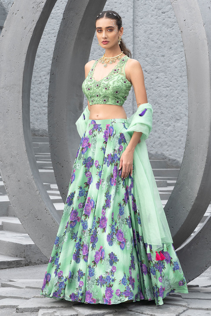 Sea Green Printed Lehenga Set