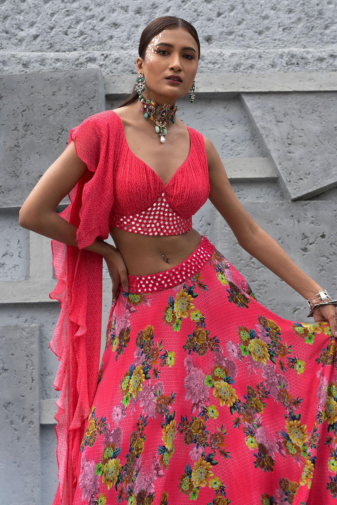 Raspberry Printed Lehenga Set