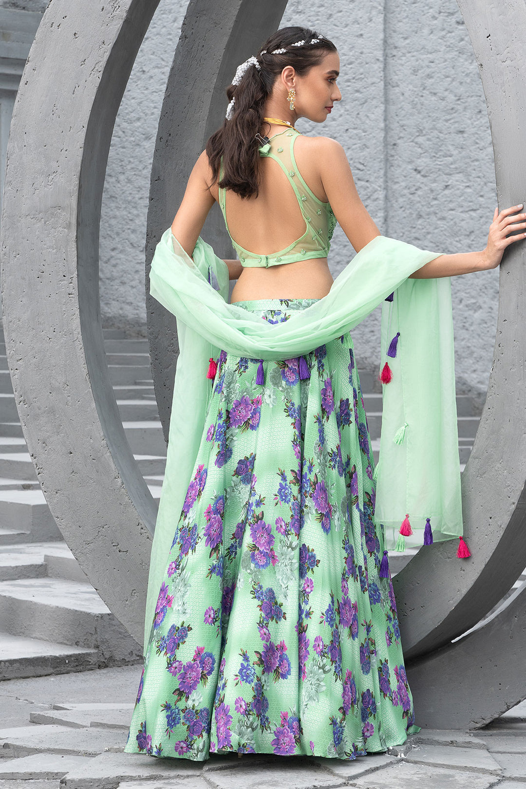 Sea Green Printed Lehenga Set