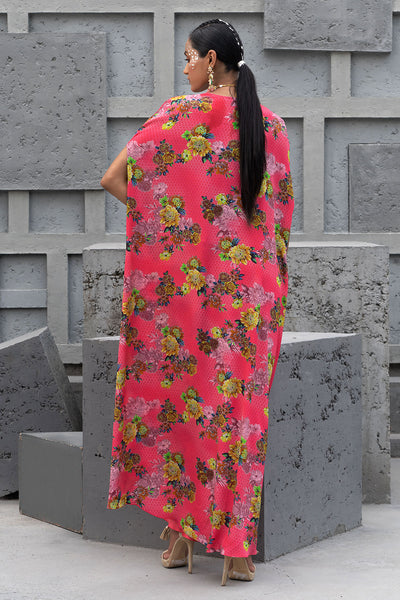 Raspberry Printed Cape With Skirt And Inner