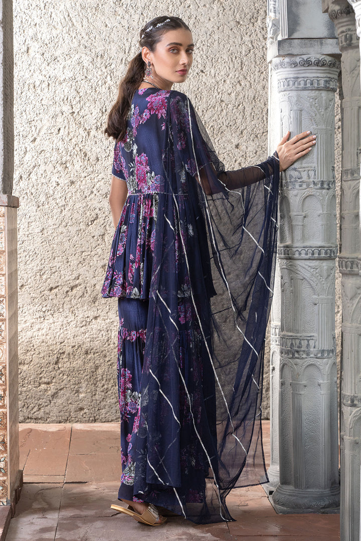 Navy Blue Printed Sharara Set