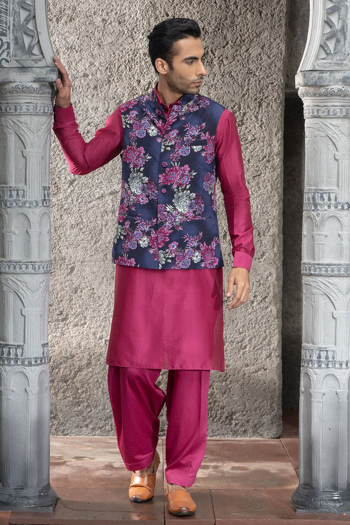 Burgundy Pathani Kurta With Bundi