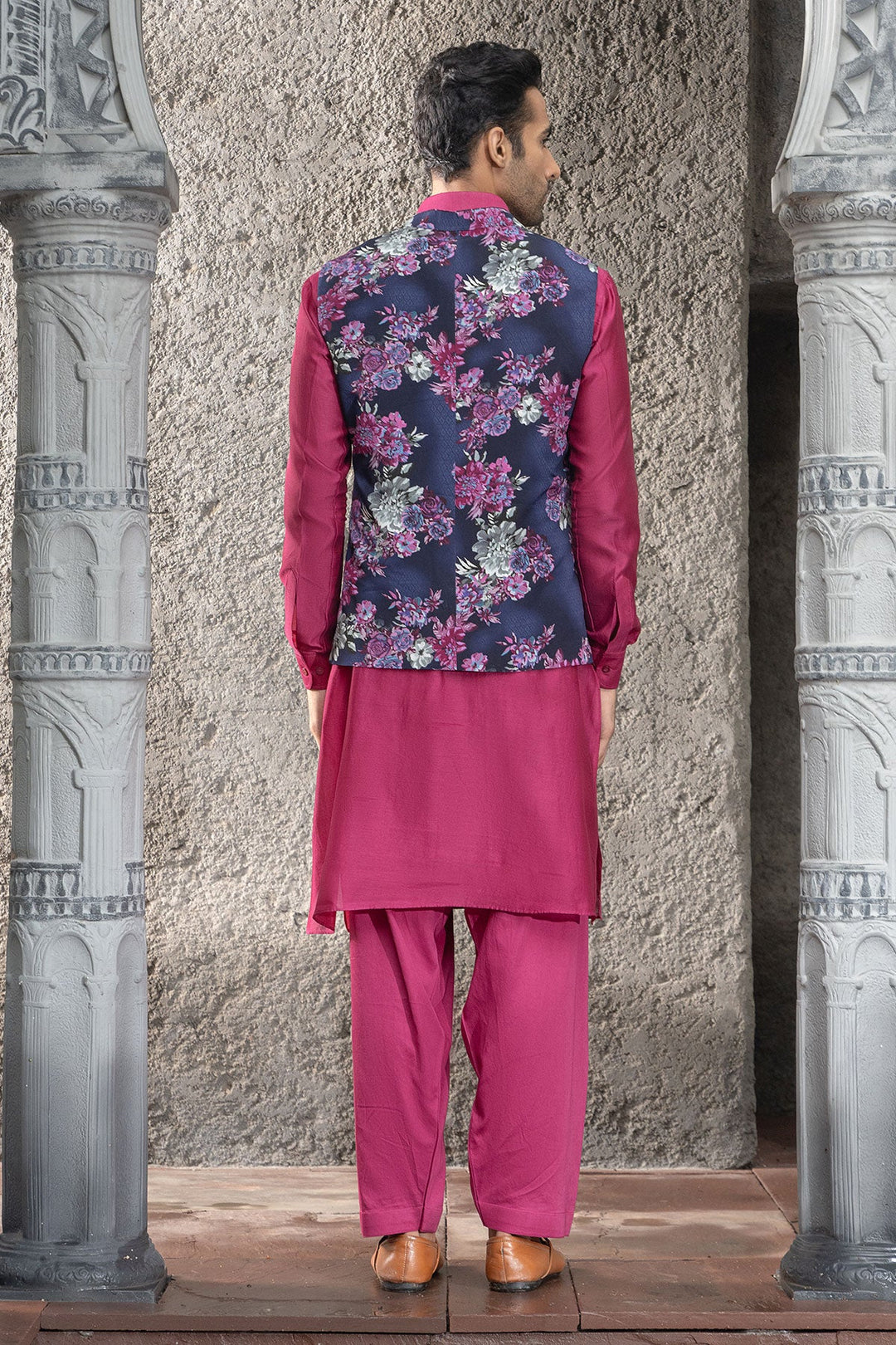 Burgundy Pathani Kurta With Bundi