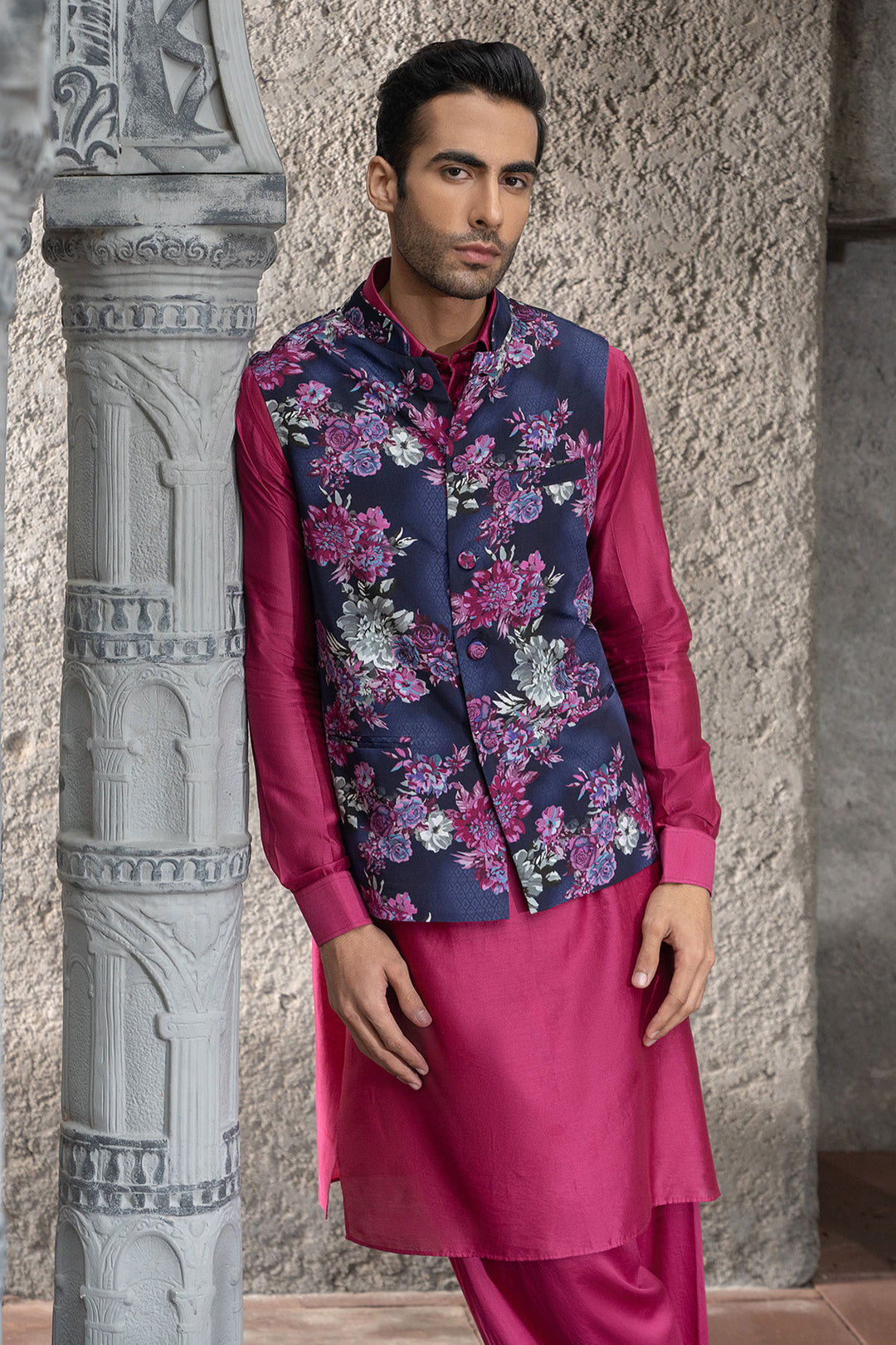 Burgundy Pathani Kurta With Bundi