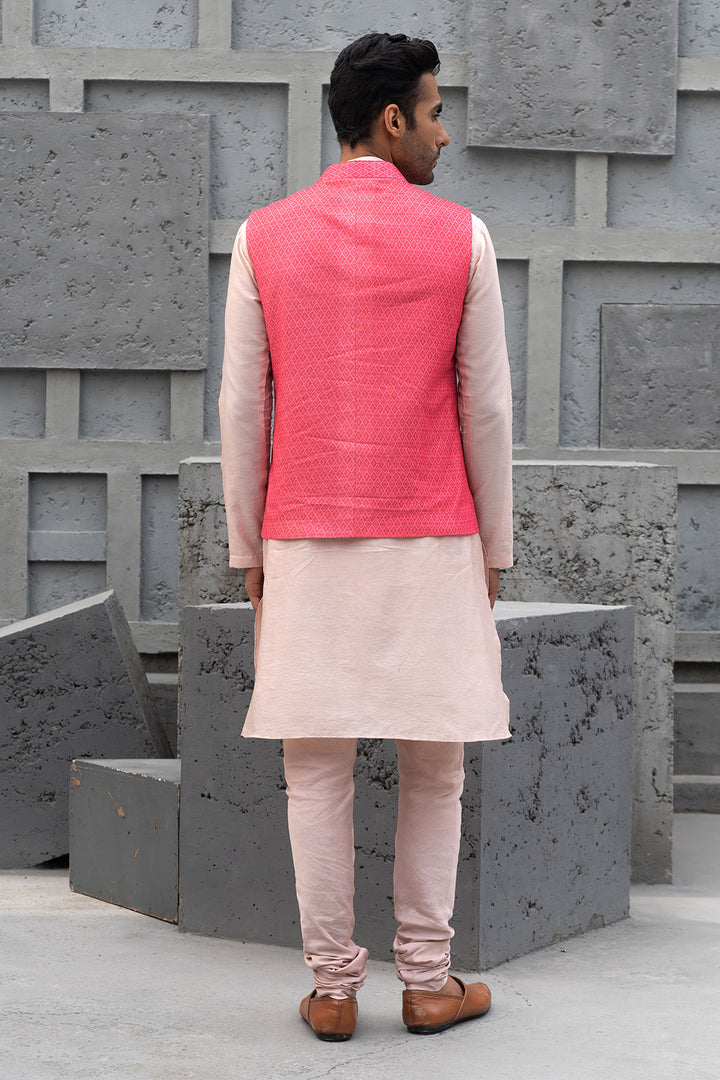 Coffee Kurta With Pink Bundi