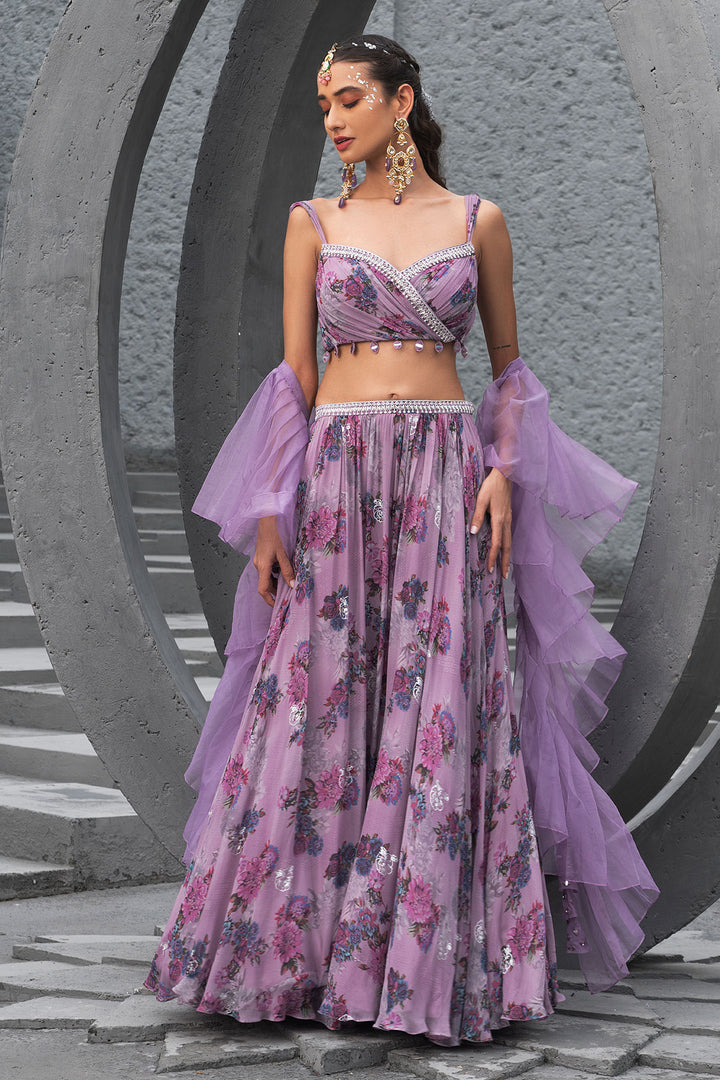 Lavender Printed Lehenga Set