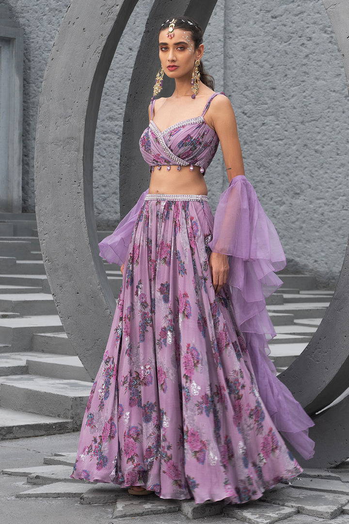 Lavender Printed Lehenga Set