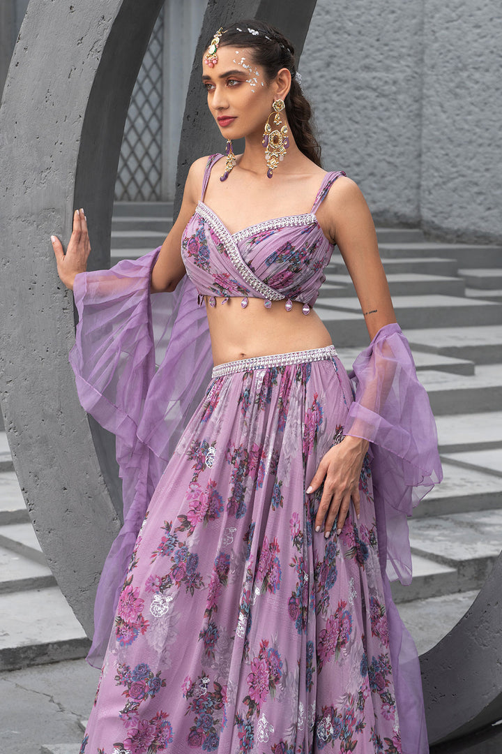 Lavender Printed Lehenga Set